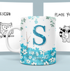 Caneca Brilhante Floral Azul Personalizada Nome